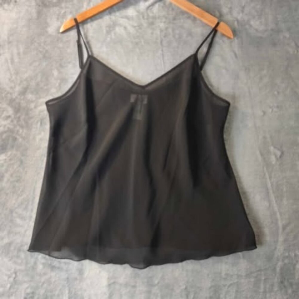 Kim Rogers Black Sheer Adjustable Strap Camisole Tank Top Size L chic layering‎